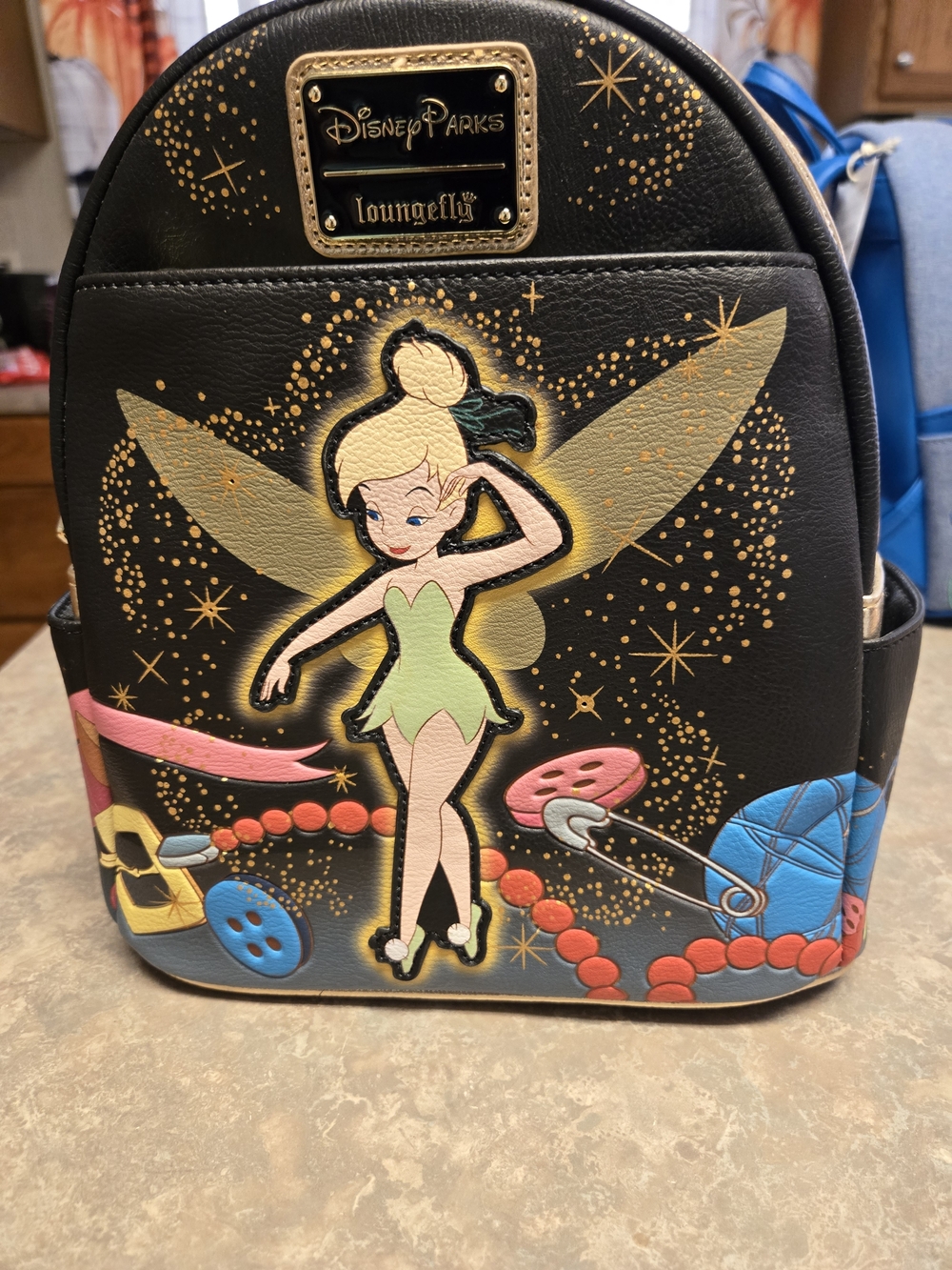 Loungefly Black Tinker Bell Mini Backpack with Gold Accents
